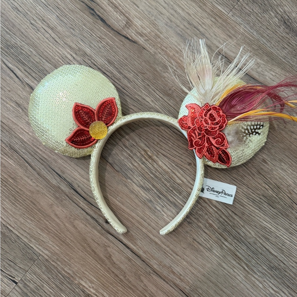 Disney Champagne Sequin Mickey Headband with Feathers